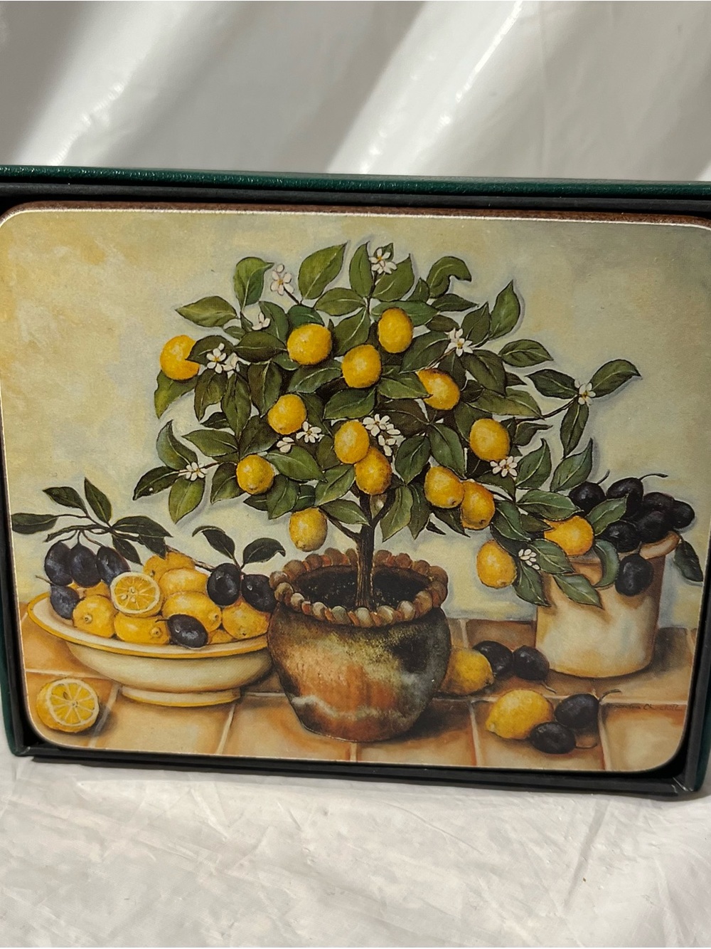 New in Box Lady Clare Lemon Tree Design Coasters